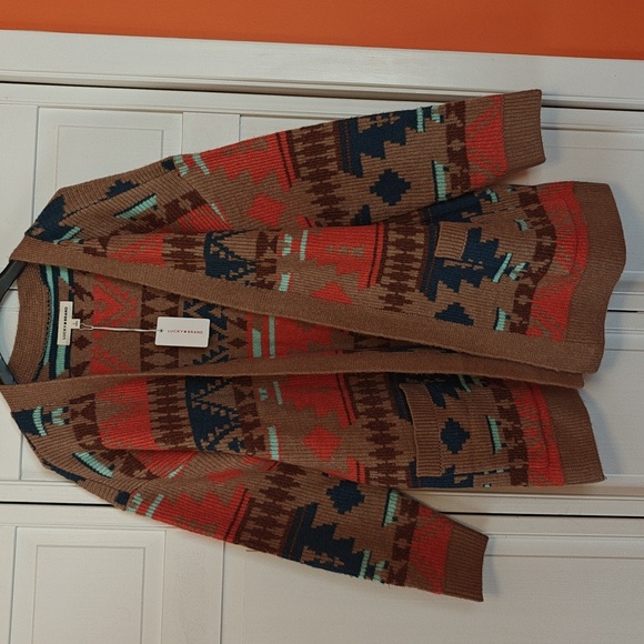 Lucky Brand Sweaters - Lucky Brand Cardigan with Orange and Blue Accents